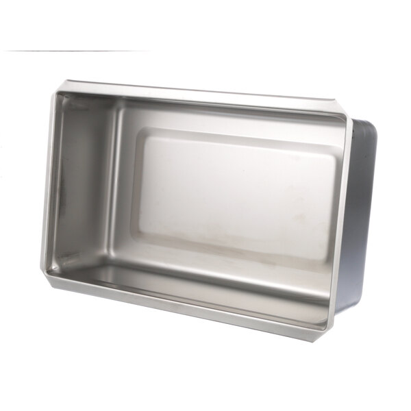 A silver rectangular metal Wells drawer pan with a lid.