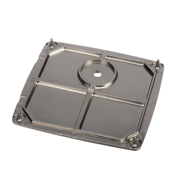 A metal square with four holes in it.