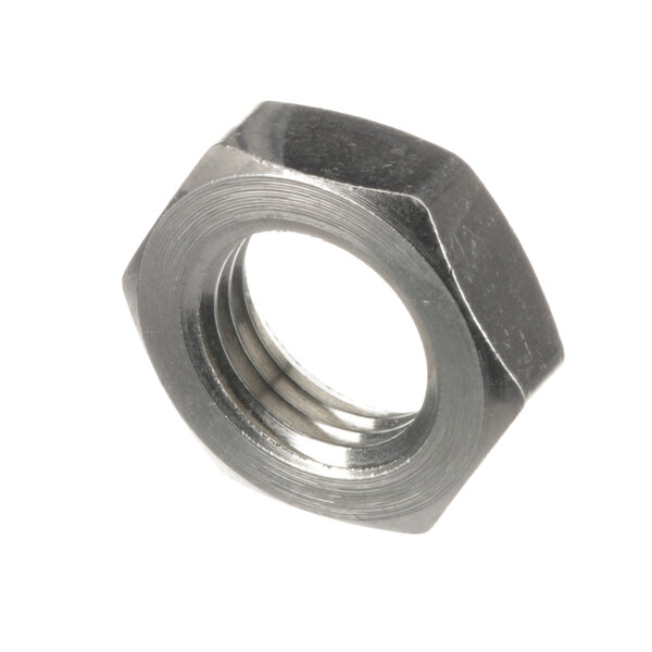 A close-up of a stainless steel Eloma hex nut.