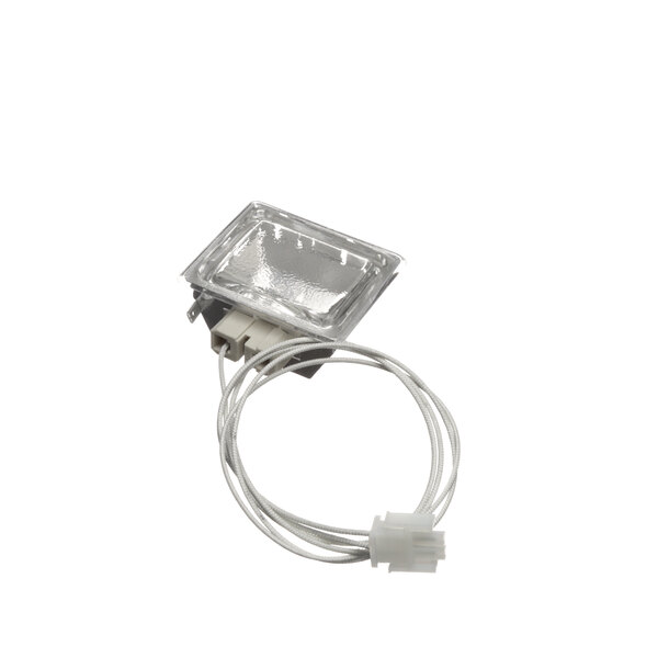 A white square light socket and cover assembly with wires attached.