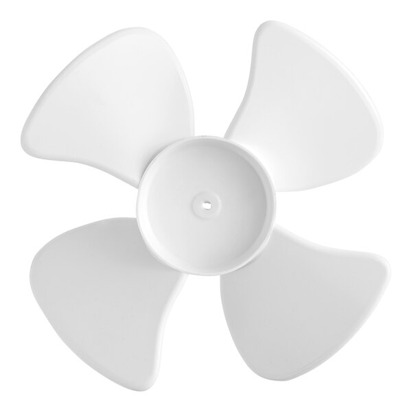 A white fan blade with six blades and a hole in the center.