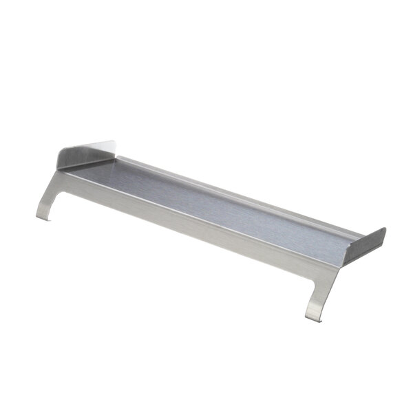 A stainless steel rectangular splash shield with a handle.