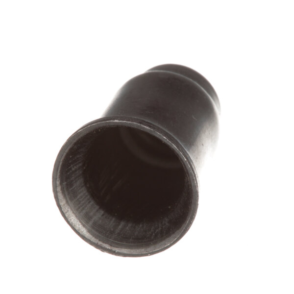 A black plastic tube with a hole on the end on a white background.