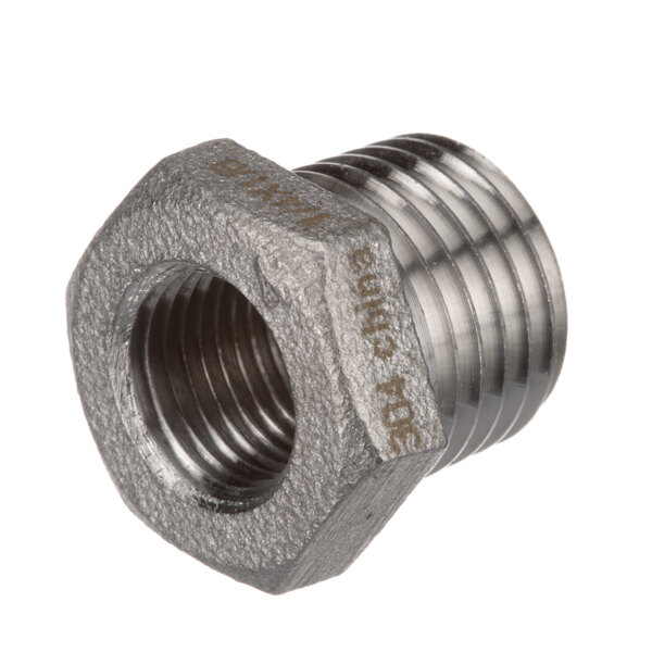A close-up of a metal Jackson bushing with a threaded nut.