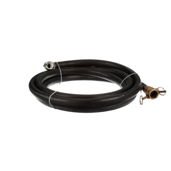 A black hose with a brass hose connector.