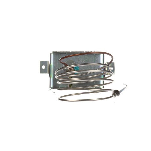 A Grindmaster-Cecilware high limit thermostat with wires attached.