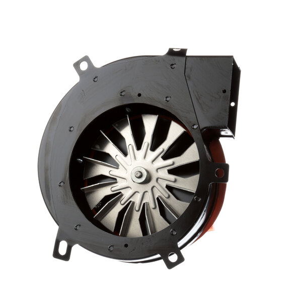 A black and silver BKI fan motor with a metal housing.