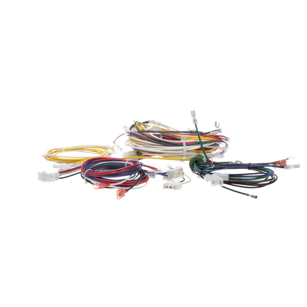 A close-up of a Winston Industries Inc. wiring harness with a bunch of colorful wires.