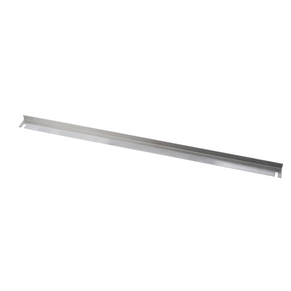 A long rectangular stainless steel shelf retainer.