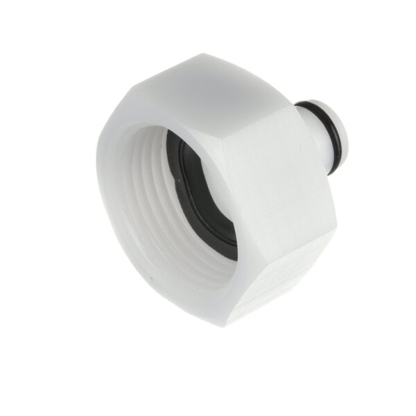 A white plastic Manitowoc Ice inlet water line adapter with black rings.
