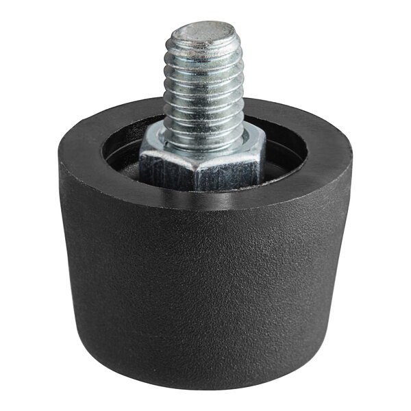 A black rubber foot with a bolt.