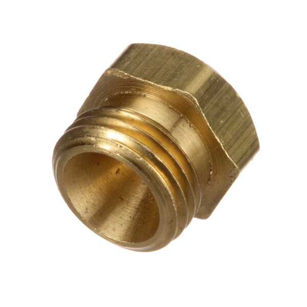 A close-up of a brass Pitco main burner orifice.