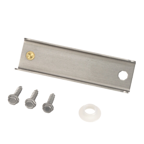 A rectangular stainless steel hinge plate for Randell RP HNG034 with screws and nuts.