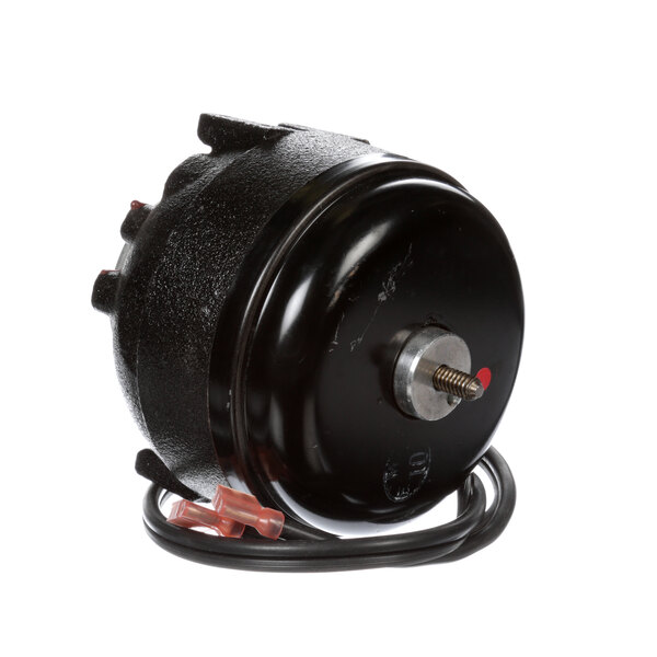 A black round Beverage-Air condenser fan motor with a wire