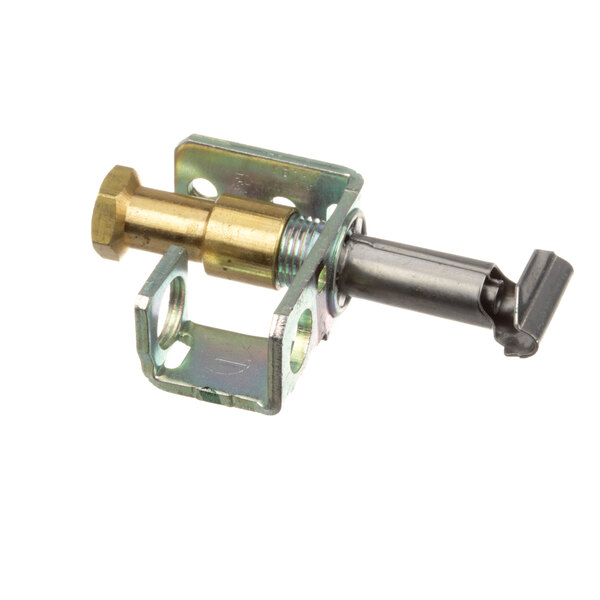 A metal and brass Bakers Pride M1463A pilot burner with a screw.