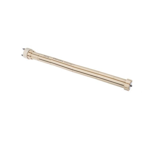 A gold metal tube with screws and a long handle.