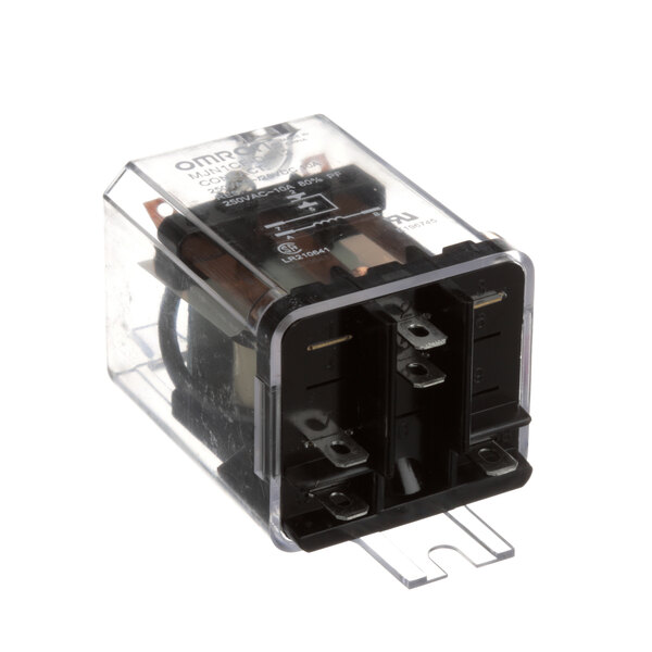 A close-up of a Cleveland Rly/Spdt circuit breaker in a plastic box.