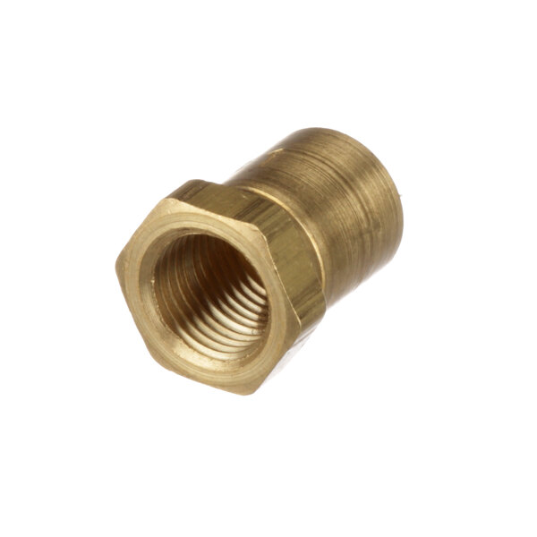 A close-up of a brass US Range small orifice nut with a hexagonal head.