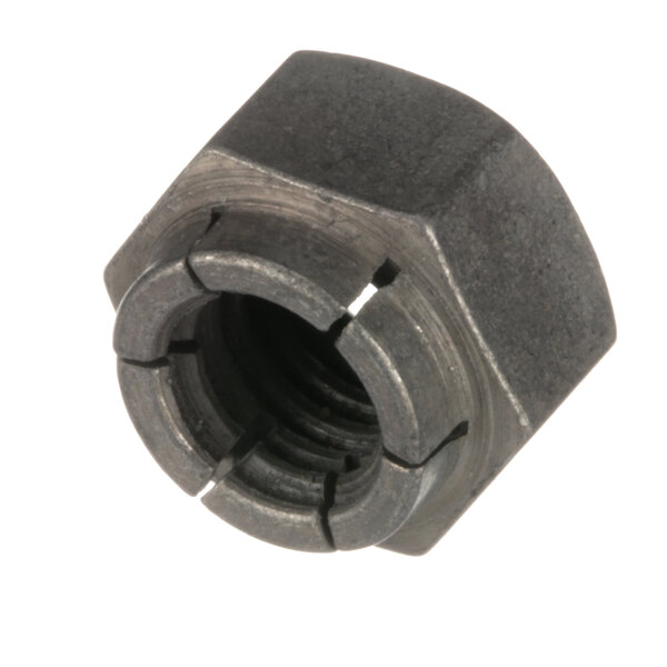 A close-up of a Hobart Stopnut with a metal nut on it.
