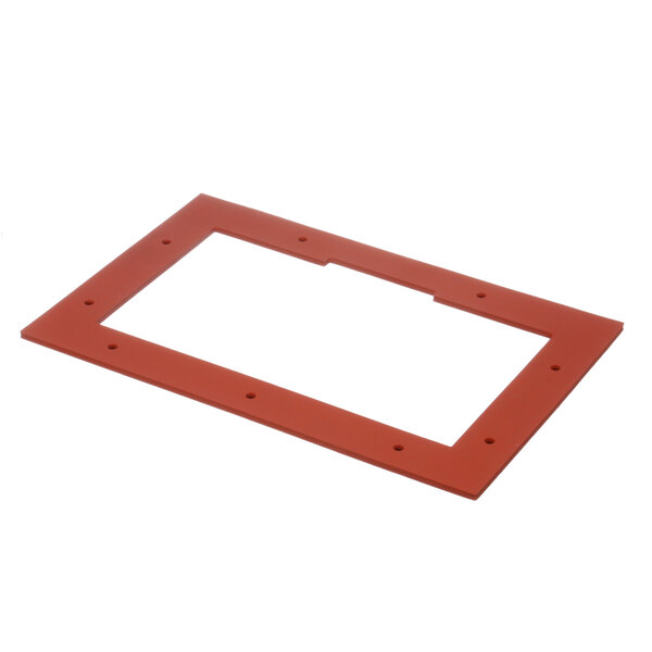 An orange plastic rectangular plate gasket with holes.