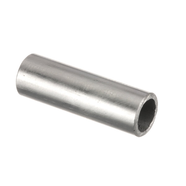 A close-up of a metal tube with a metal shaft roller on the end.