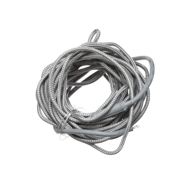 A coil of grey wire with a white background.
