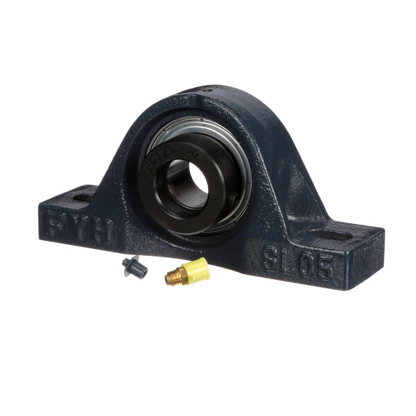 A black metal Insinger pillow block bearing with a round center.