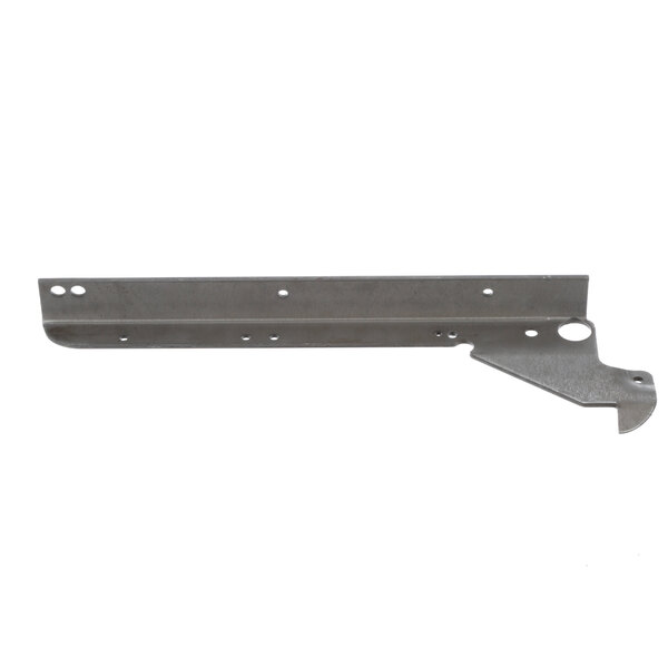 A metal plate with two holes and screws on a US Range Garland oven door hinge.