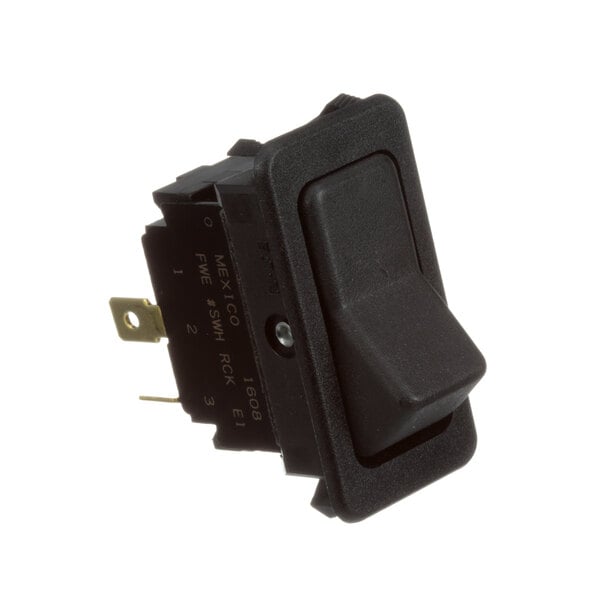 A close-up of a black Food Warming Equipment rocker switch.
