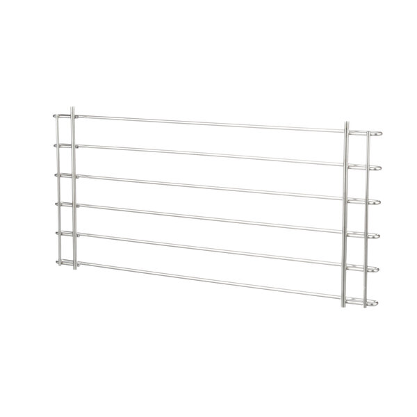 A white metal Groen left rack with four metal rods.