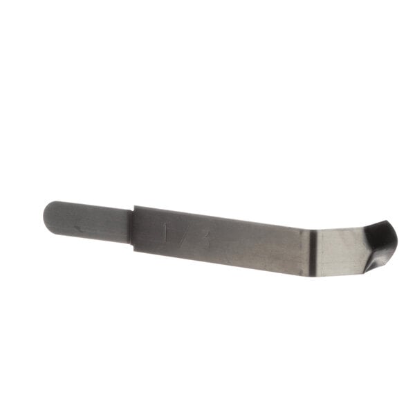 A metal adjustment clip with a rectangular shape.