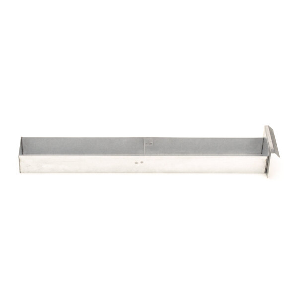 A white rectangular stainless steel grease drawer with a metal handle.