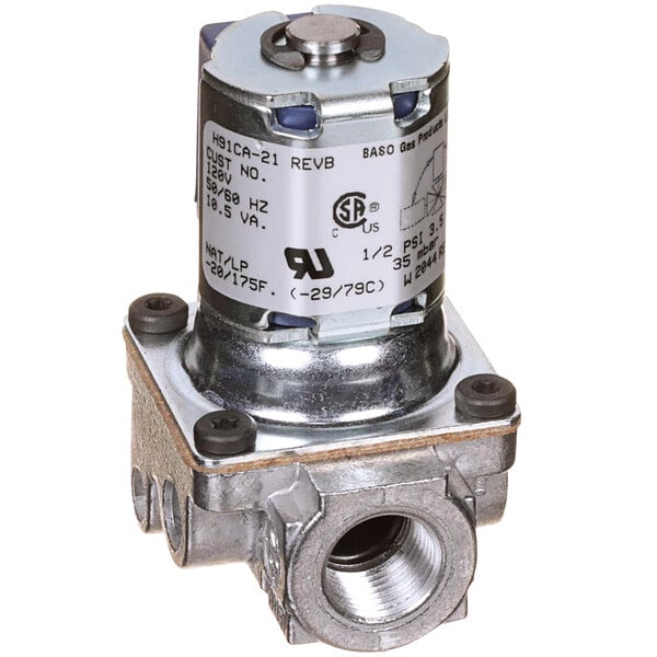 A Duke gas solenoid service assembly with a metal body and a metal piece.