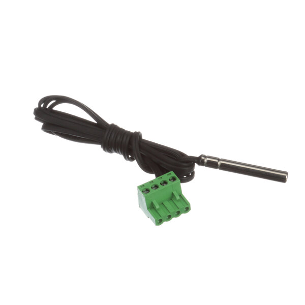 A black cable with a green connector on a Beverage-Air temperature sensor.