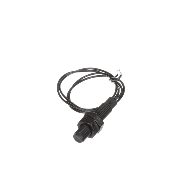 A black cable with a black nut attached to a BKI Door Switch.