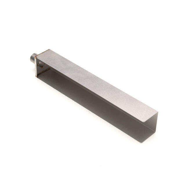 A stainless steel rectangular cover with a long handle.