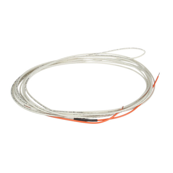A close-up of a Master-Bilt door heater wire with orange and white ends.