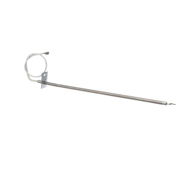 A long metal rod with a white cable and metal bracket attached.