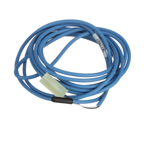 A blue cable with a black and white connector.