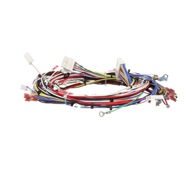 A close-up of several colored wires on a Bunn wiring harness.