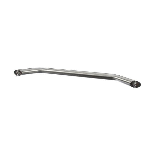 A stainless steel metal bar with holes and a handle on the end.