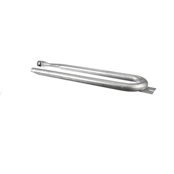 A stainless steel pipe with a handle on it, used for a convection oven, with a hole in the middle.