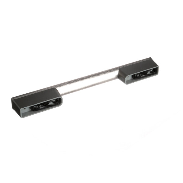 A black and grey Victory door handle with a long metal bar.