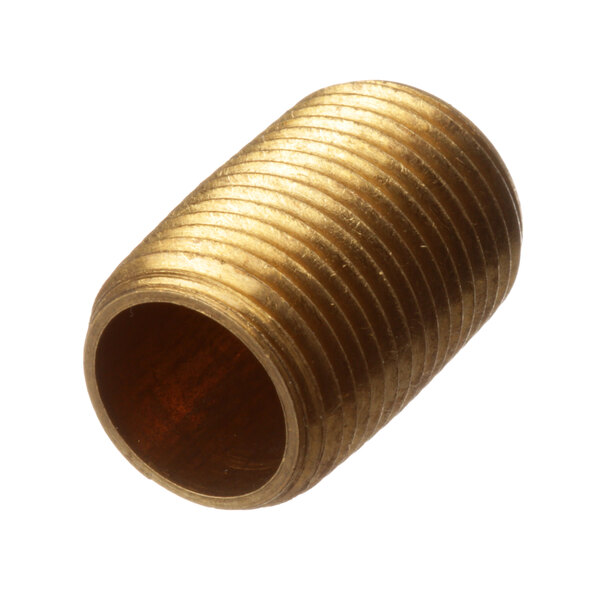 A close-up of a brass cylindrical pipe.