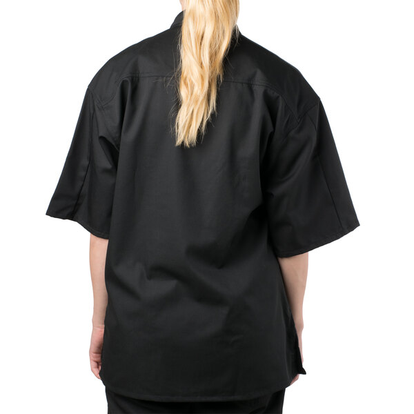 Mercer Culinary M61012BK4X Genesis Men's Short Sleeve Chef Jacket with Traditional Buttons Black 4X-Large 