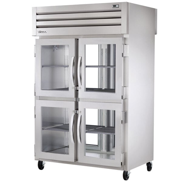 True STR2RPT4HG2GHC Spec Series 52 5/8" Stainless Steel Half Glass Front, Glass Back Door