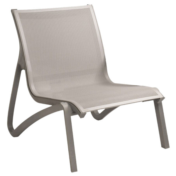 Grosfillex US001289 Sunset Solid Gray / Platinum Gray Resin Outdoor Sling Lounge Chair - 4/Pack