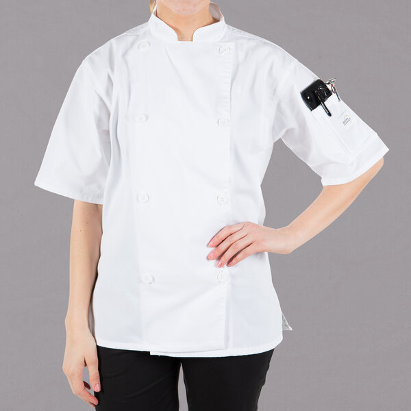 Mercer Culinary M61012WHL Genesis Men's Short Sleeve Chef Jacket with Traditional Buttons Large White 