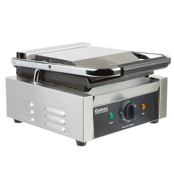 Galaxy P60S Single Panini Sandwich Grill with Smooth Plates - 8 1/2" x 8 1/2" Cooking Surface - 120V, 1750W