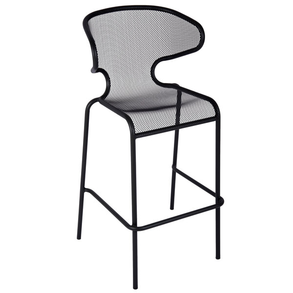 BFM Seating DV560BL Maze Black Stackable Steel Outdoor / Indoor Bar Height Armchair